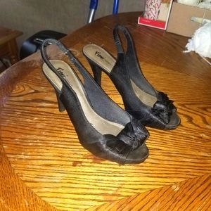 Size 9 Black Open-toed Heels with Ankle Strap